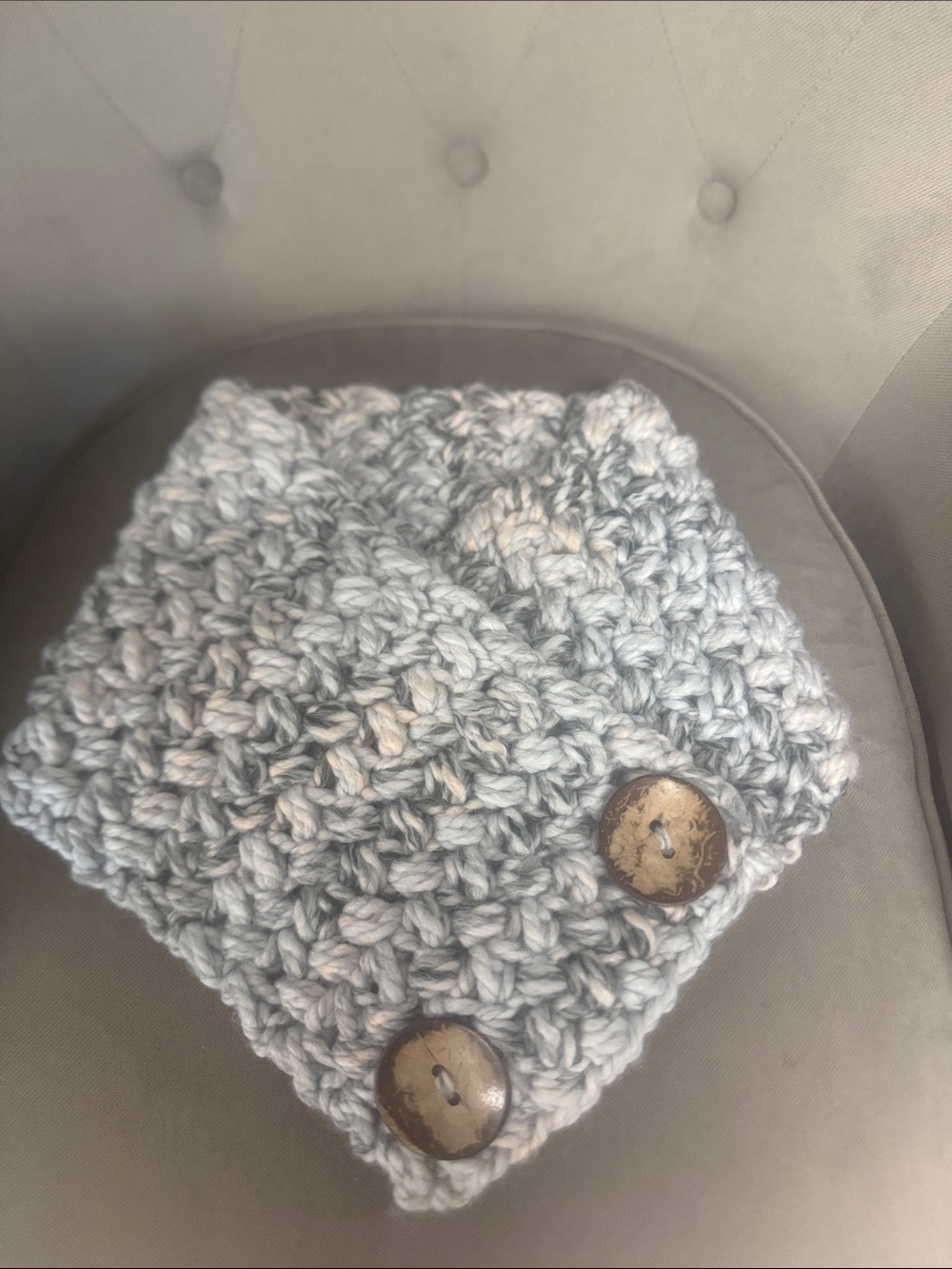 Chunky Knit Button Cowl in Light Grays and Blues